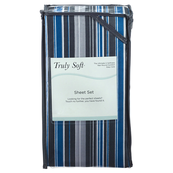 slide 1 of 1, Truly Soft Queen Sheet Set-Awning Stripe, 1 ct