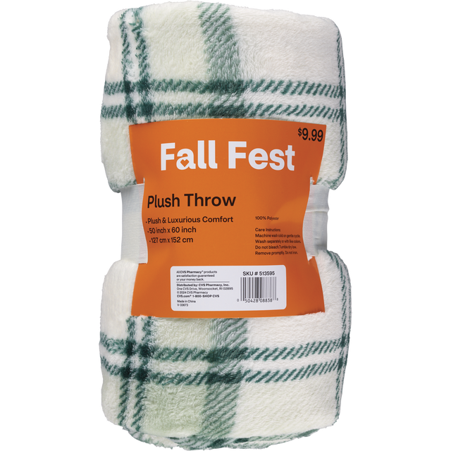 slide 1 of 1, Fall Fest Plaid Green Flannel Throw, 1 ct