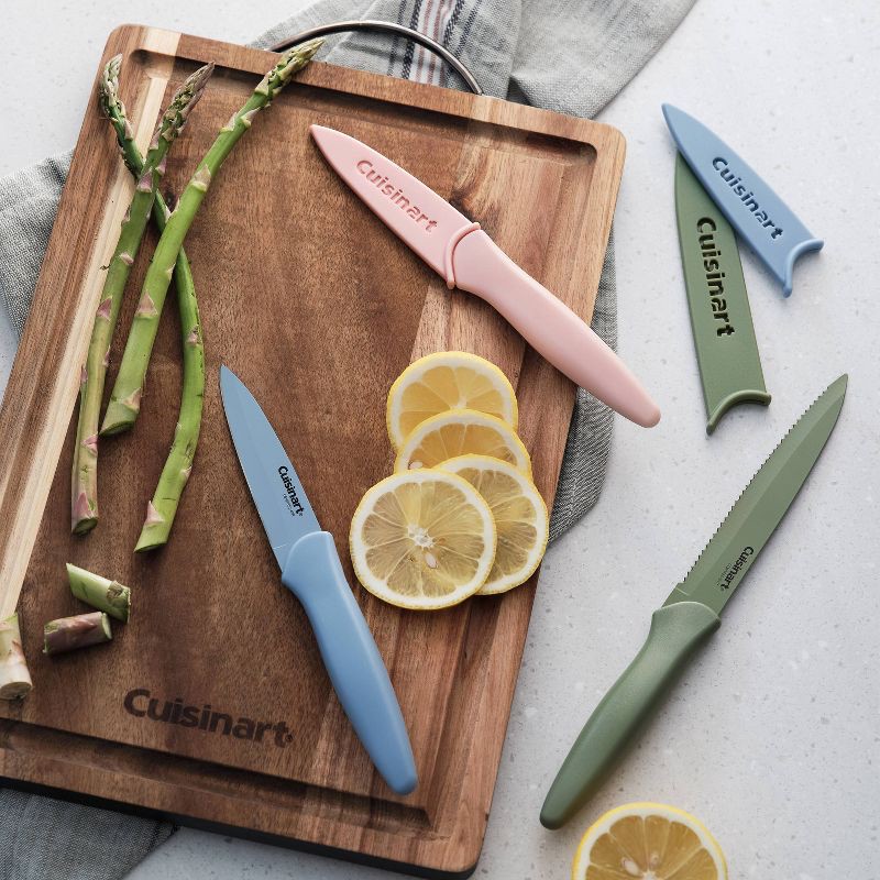 slide 4 of 6, Cuisinart Advantage 6pc Nonstick Utility & Paring Knife Set with Blade Guards Blue: Stainless Steel, Hand Wash, Lifetime Warranty, 6 ct