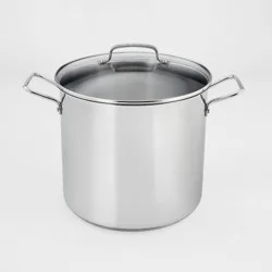 Cuisinart 16qt Stainless Steel Stock Pot with Cover Silver: Dishwasher & Oven-Safe, Tempered Glass Lid, Riveted Handle