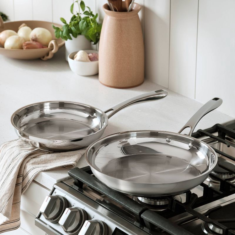 slide 2 of 6, Cuisinart Classic 10" & 12" Stainless Steel 2pk Skillet Set Silver: Dishwasher & Oven Safe Cookware, Induction Compatible, 2 ct