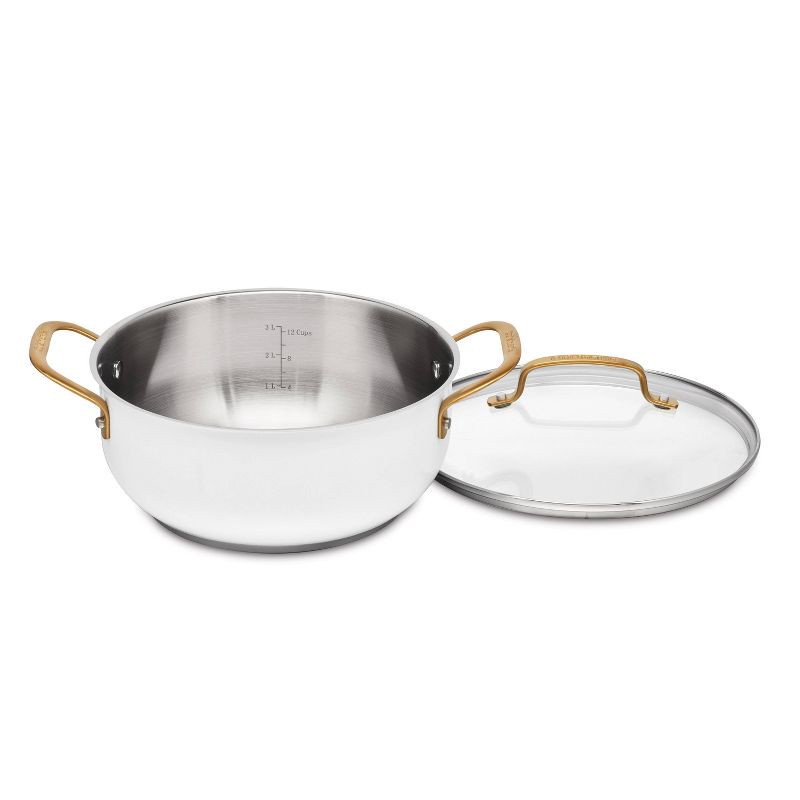 slide 3 of 3, Cuisinart Classic 4.5qt Stainless Steel Dutch Oven with Cover and Brushed Gold Handles Matte White: Dishwasher & Oven Safe Pot, 4.5 qt