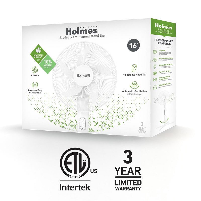 slide 8 of 8, Holmes 16" Blade Breeze Manual Stand Oscillating Fan White, 1 ct