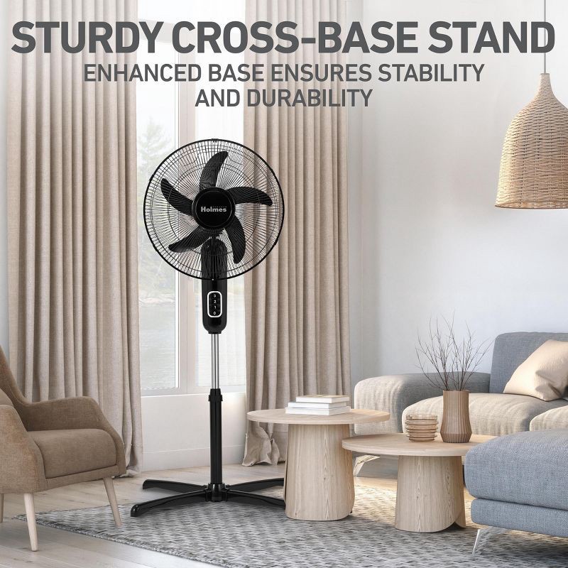 slide 5 of 9, Holmes 16" Blade Breeze Manual Stand Oscillating Fan Black, 1 ct