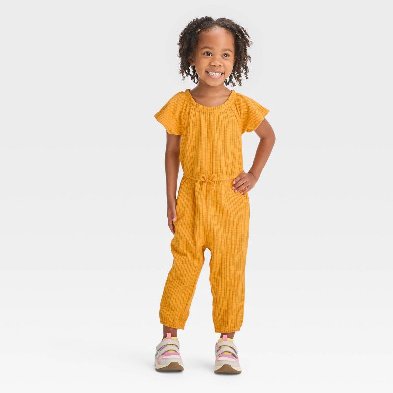 Toddler Girls Short Sleeve Jumpsuit Cat Jack Mustard Yellow 4T 1 ct Shipt