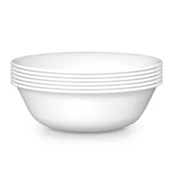Corelle 6pk Livingware Super Soup & Cereal 18oz Bowl Winter Frost White: Vitrelle, Round, Dishwasher-Safe, 6.25" Diameter