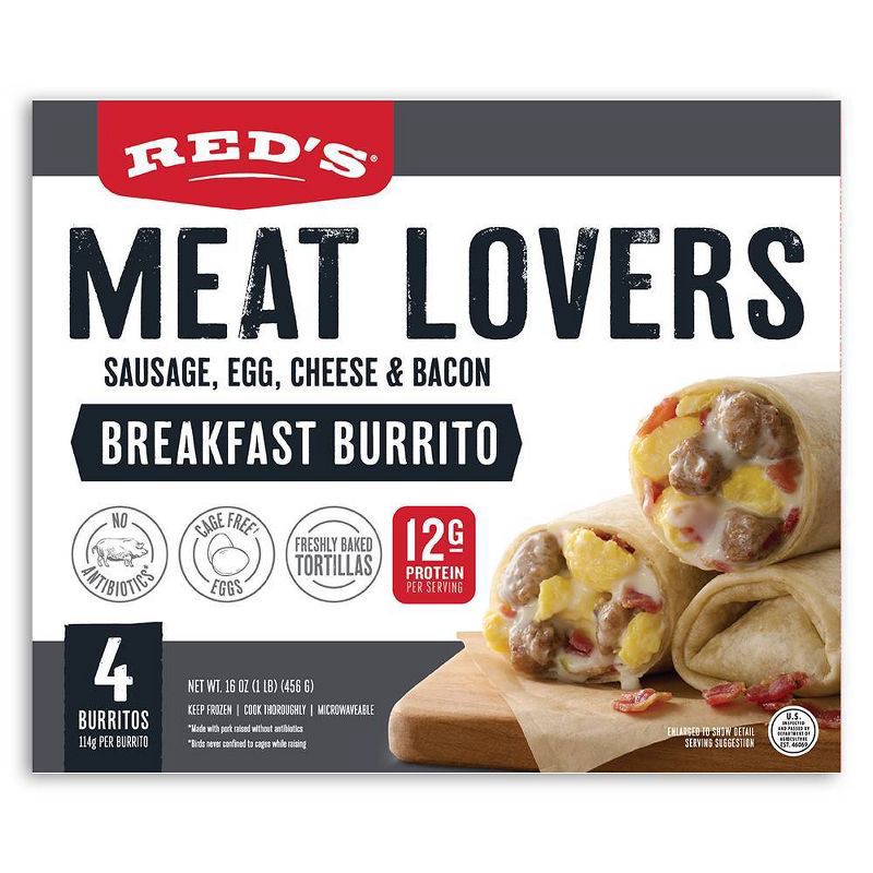 slide 1 of 7, Red's All Natural Red's Frozen Meat Lovers Breakfast Burrito - 16oz/4ct, 4 ct; 16 oz