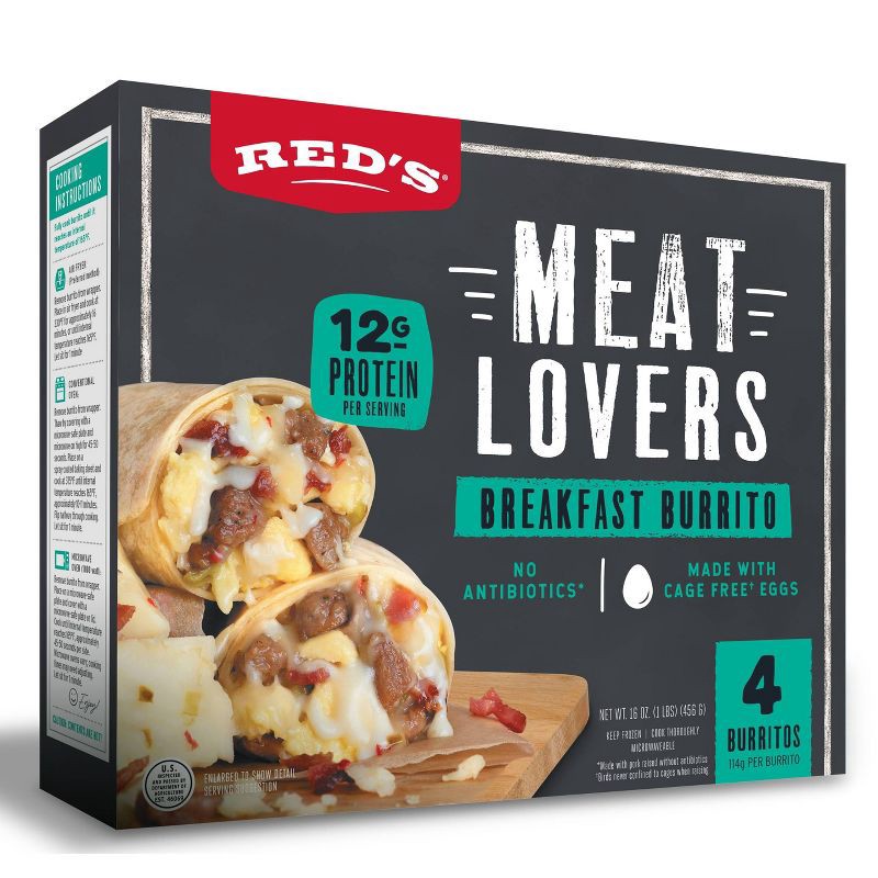 slide 6 of 7, Red's All Natural Red's Frozen Meat Lovers Breakfast Burrito - 16oz/4ct, 4 ct; 16 oz