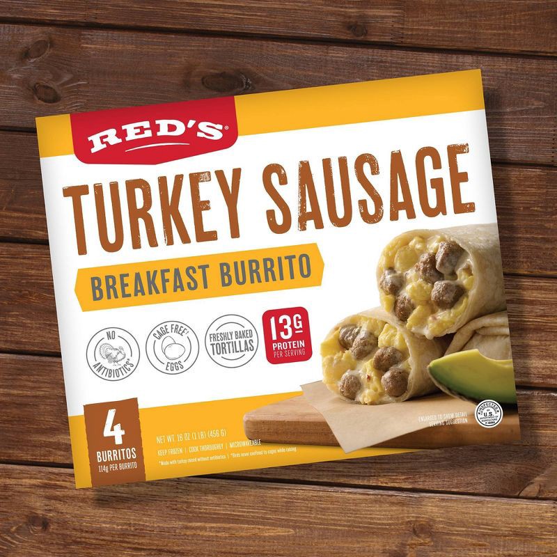 slide 4 of 15, Red's All Natural Red's Frozen Turkey Sausage Breakfast Burrito - 4oz/4ct, 4 ct; 4 oz