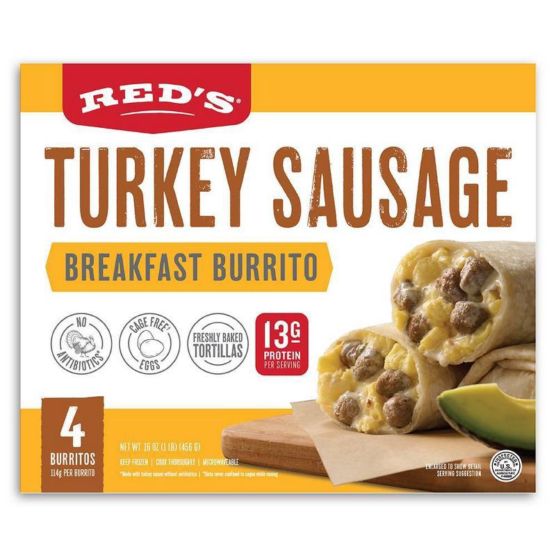 slide 1 of 5, Red's All Natural Red's Frozen Turkey Sausage Breakfast Burrito - 16oz/4ct, 4 ct; 16 oz