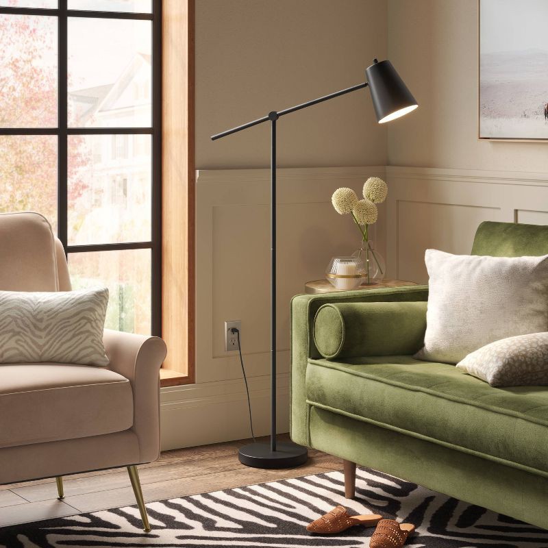 slide 2 of 4, Cantilever Floor Lamp Black - Threshold™: Adjustable, Swivel Arm, Metal Shade, ETL Listed, 1 ct