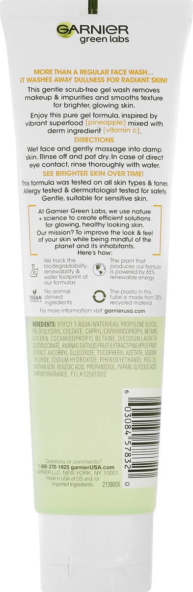 slide 4 of 11, Garnier Green Labs Pinea-C Brightening Gel Wash 4.4 oz, 4.4 oz