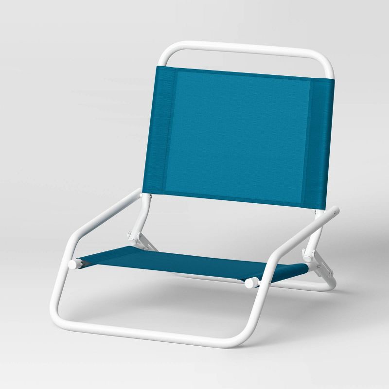 slide 1 of 4, Recycled Fabric Outdoor Portable Beach Chair Turquoise - Sun Squad™: Weather-Resistant, Steel Frame, No Assembly Required, 1 ct