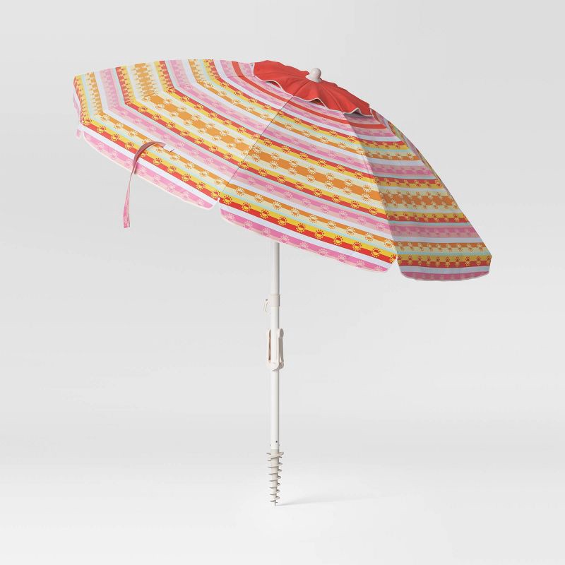 slide 4 of 4, 7'x7' Round Outdoor Patio Beach Umbrella Sun Belt Stripe Yellow - Sun Squad™, 1 ct