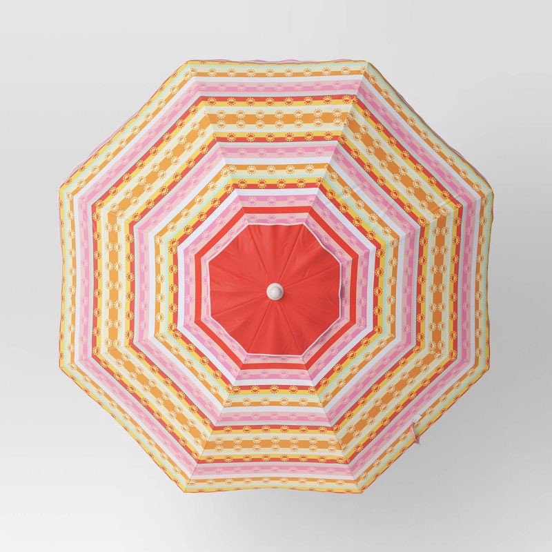 slide 3 of 4, 7'x7' Round Outdoor Patio Beach Umbrella Sun Belt Stripe Yellow - Sun Squad™, 1 ct