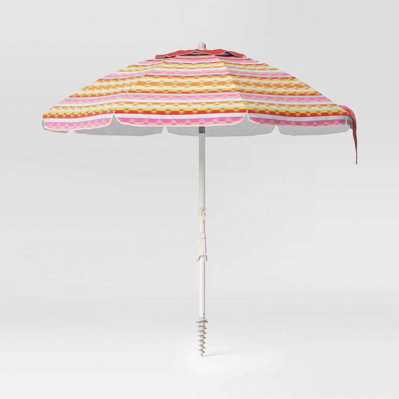 slide 1 of 4, 7'x7' Round Outdoor Patio Beach Umbrella Sun Belt Stripe Yellow - Sun Squad™, 1 ct