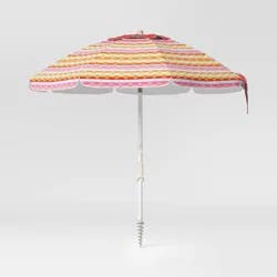 7'x7' Round Outdoor Patio Beach Umbrella Sun Belt Stripe Yellow - Sun Squad™
