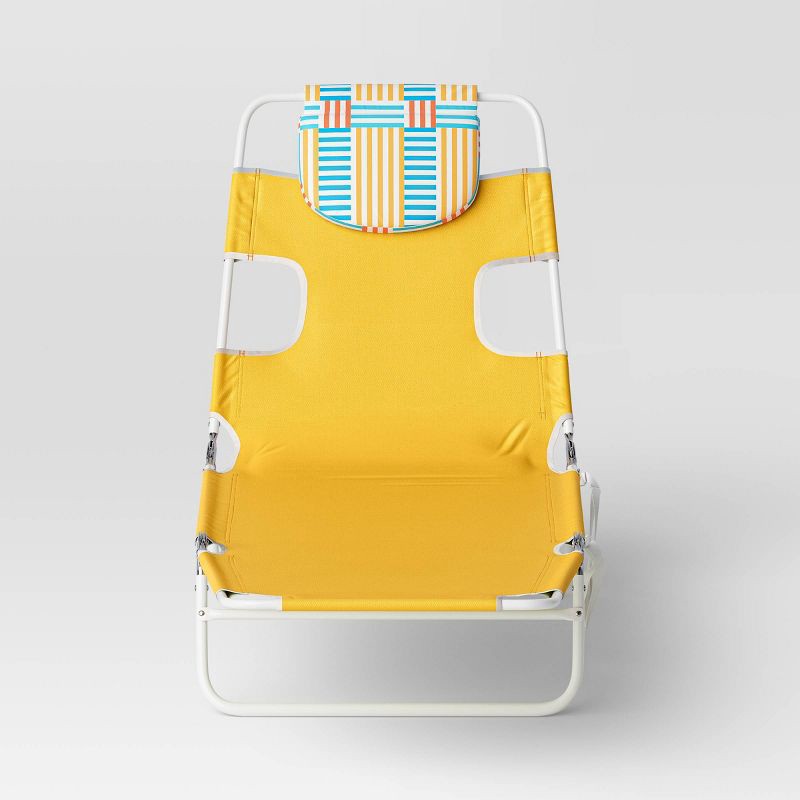 slide 2 of 4, Recycled Fabric Outdoor Portable Beach Lounger with Headrest Yellow - Sun Squad™: Weather-Resistant, Steel Frame, 1 ct