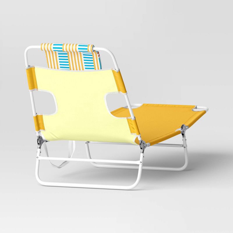 slide 3 of 4, Recycled Fabric Outdoor Portable Beach Lounger with Headrest Yellow - Sun Squad™: Weather-Resistant, Steel Frame, 1 ct