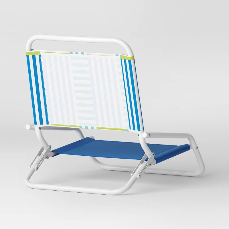 slide 4 of 4, Recycled Fabric Outdoor Portable Beach Chair Broken Stripe Blue - Sun Squad™, 1 ct