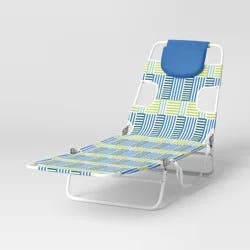 Recycled Fabric Outdoor Portable Beach Lounger Broken Stripe Blue - Sun Squad™
