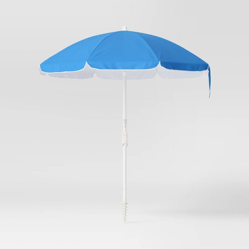 slide 1 of 4, 6.5'x6.5' Round Outdoor Patio Beach Umbrella Blue - Sun Squad™, 1 ct