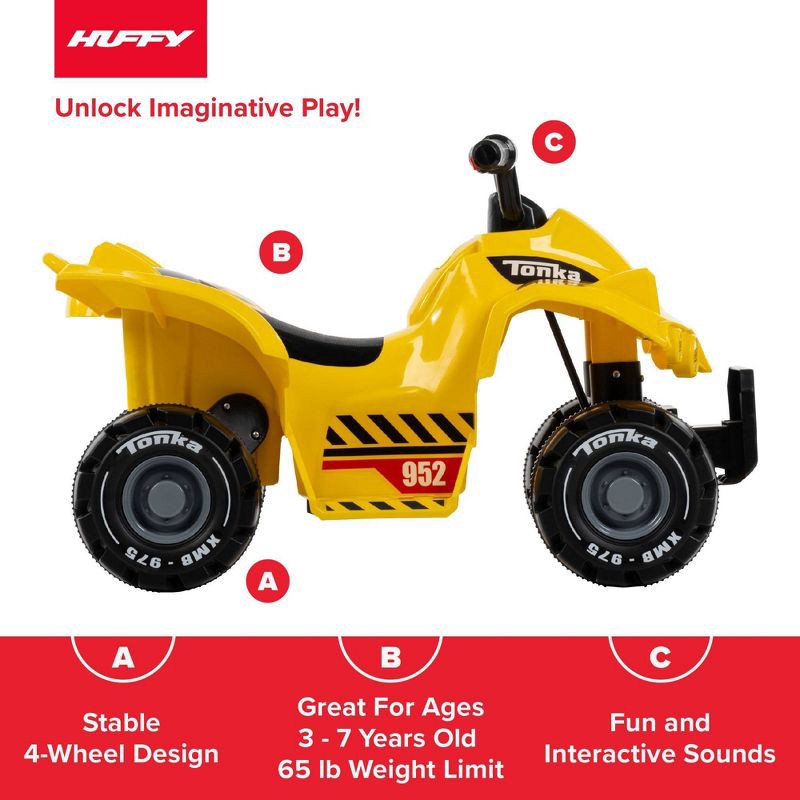 slide 11 of 11, Huffy Tonka Truck Battery Ride-On Quad - 6V - Age 1.5+ Years Old - Yellow, 1 ct