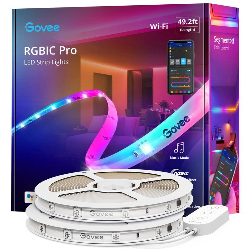 slide 1 of 8, Govee 49.2' Wi-Fi RGBIC LED Strip Light, 1 ct