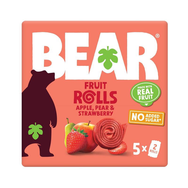 slide 1 of 8, BEAR Strawberry Fruit Rolls - 5ct/3.5oz: No Added Sugar, Gluten-Free, Vegan, 5 ct; 3.5 oz