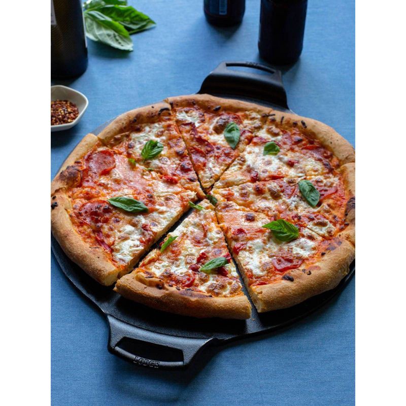 slide 2 of 4, Lodge 15" Seasoned Cast Iron Pizza Pan Black: Round for Oven, Hand Wash, 9.97 lbs, Baking Pans & Stones, 9.97 lb