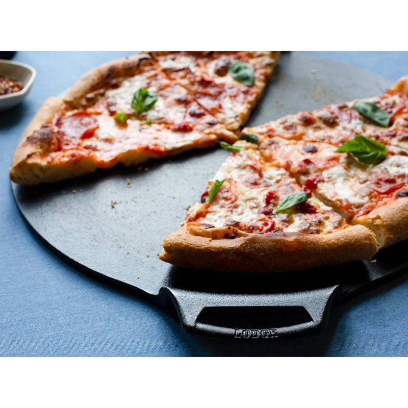 slide 3 of 4, Lodge 15" Seasoned Cast Iron Pizza Pan Black: Round for Oven, Hand Wash, 9.97 lbs, Baking Pans & Stones, 9.97 lb