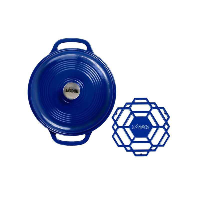 slide 2 of 4, Lodge 6qt Cast Iron Enamel Dutch Oven Blue: Porcelain-Coated, Round, Stainless Steel Handle, Hand Wash Only, 6 qt