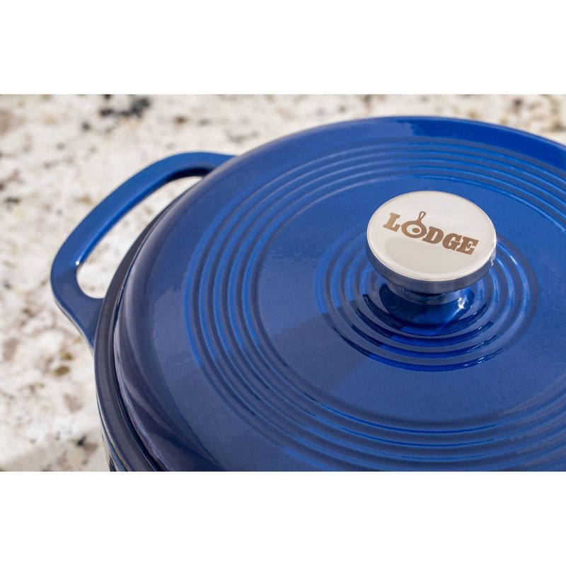 slide 4 of 4, Lodge 6qt Cast Iron Enamel Dutch Oven Blue: Porcelain-Coated, Round, Stainless Steel Handle, Hand Wash Only, 6 qt