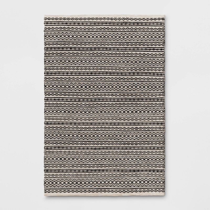 slide 1 of 4, 4'x6' Washable Norwalk Stripe Accent Rug Black/White - Threshold™: Indoor Flat Pile, Woven, GoodWeave Certified, 1 ct