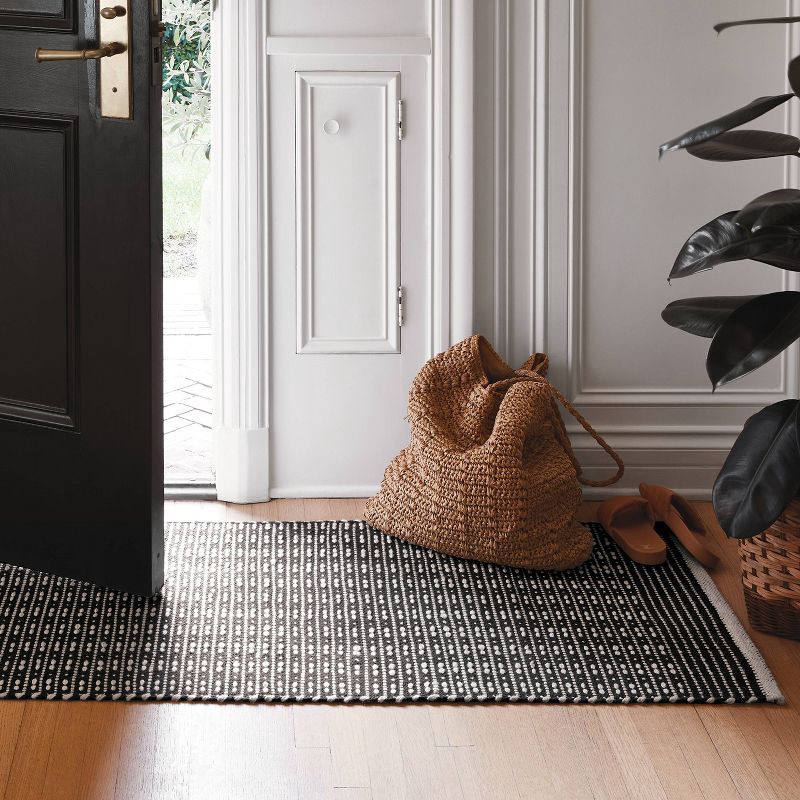 slide 2 of 4, 2'x7' Hand Woven Cotton/Wool Runner Black - Threshold™: Stripe Pattern, Indoor Flat Pile, Kitchen Runner Rug, 1 ct
