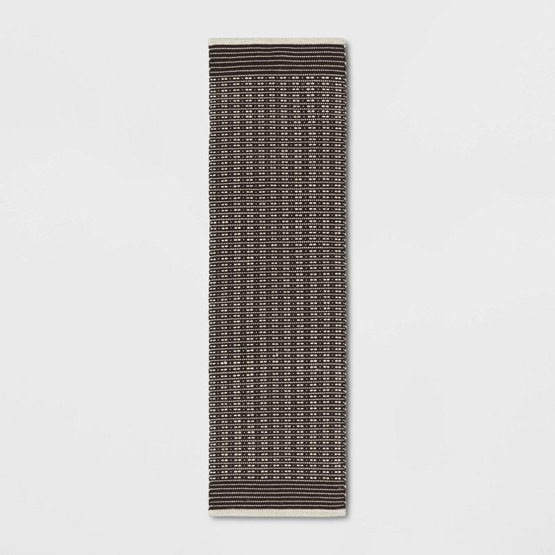 slide 1 of 4, 2'x7' Hand Woven Cotton/Wool Runner Black - Threshold™: Stripe Pattern, Indoor Flat Pile, Kitchen Runner Rug, 1 ct