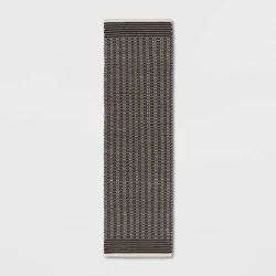 2'x7' Hand Woven Cotton/Wool Runner Black - Threshold™: Stripe Pattern, Indoor Flat Pile, Kitchen Runner Rug
