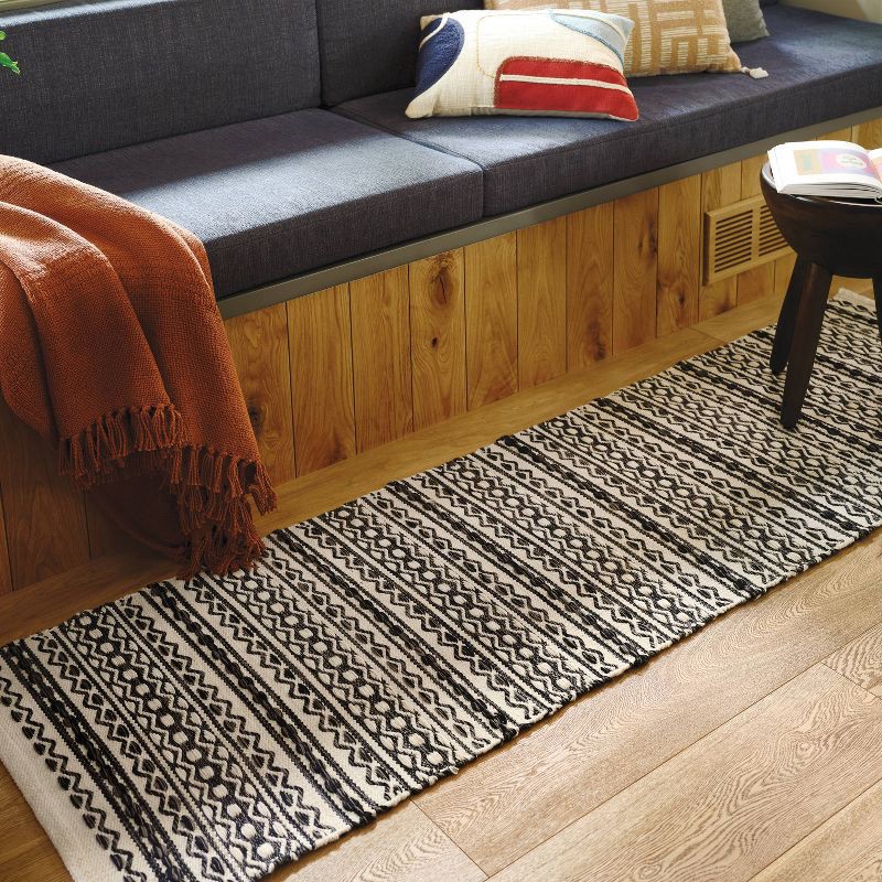 slide 2 of 4, 2'x7' Washable Norwalk Stripe Runner Rug Black/White - Threshold™, 1 ct