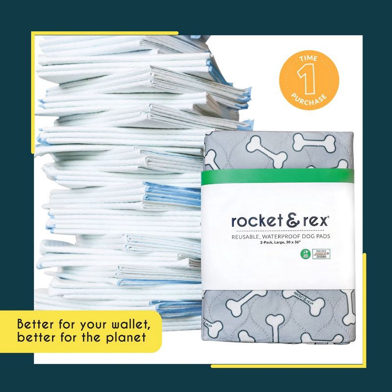 slide 5 of 11, rocket & rex Bone Print Washable Reusable Pee Pads for Dogs - L - Gray - 2ct, 2 ct