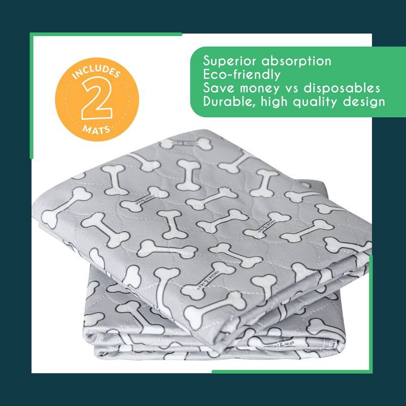 slide 9 of 11, rocket & rex Bone Print Washable Reusable Pee Pads for Dogs - L - Gray - 2ct, 2 ct