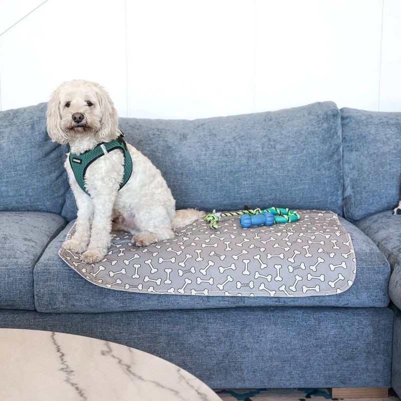 slide 10 of 11, rocket & rex Bone Print Washable Reusable Pee Pads for Dogs - L - Gray - 2ct, 2 ct