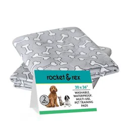 rocket & rex Bone Print Washable Reusable Pee Pads for Dogs - L - Gray - 2ct