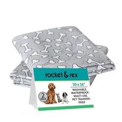 rocket & rex Bone Print Washable Reusable Pee Pads for Dogs - L - Gray - 2ct