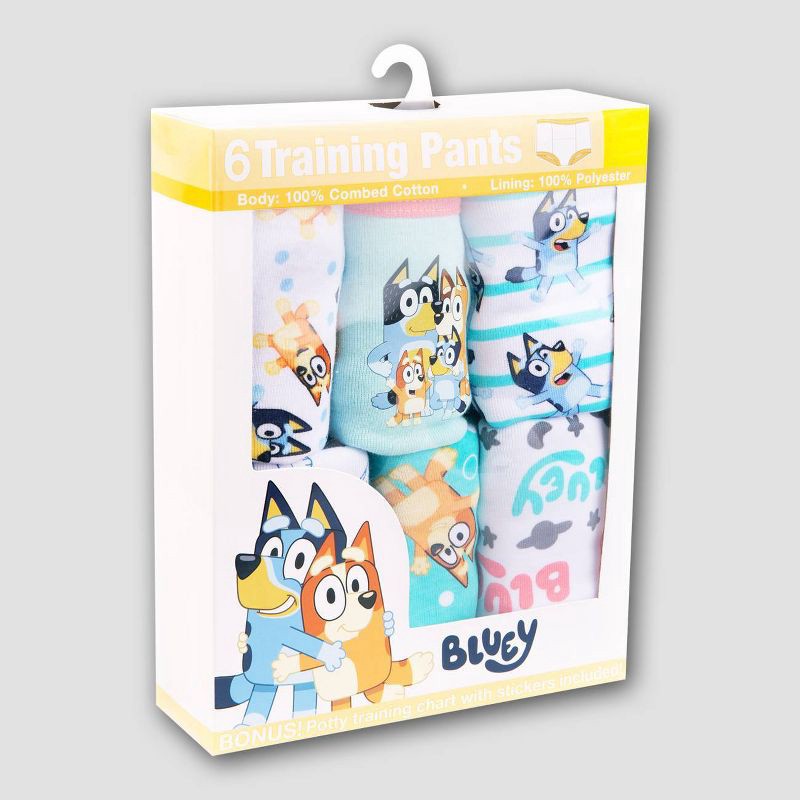 slide 6 of 7, Toddler Bluey 6pk Training Underwear - 2T: Cotton Reusable Pants, 20-27 lbs, Multicolor, 6 Count, 6 ct, 20 ct; 27 lb, 6 ct