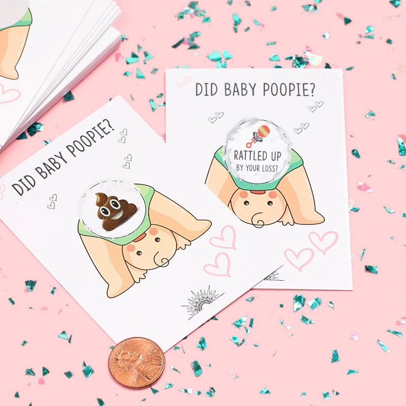 slide 4 of 7, Cotier Brand 30ct 'Did Baby Poopie?' Baby Shower Scratch Off Game Cream, 30 ct