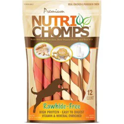 Nutri Chomps Peanut Butter, Chicken & Milk Flavor Twist Dog Treat - 6.35oz/12ct