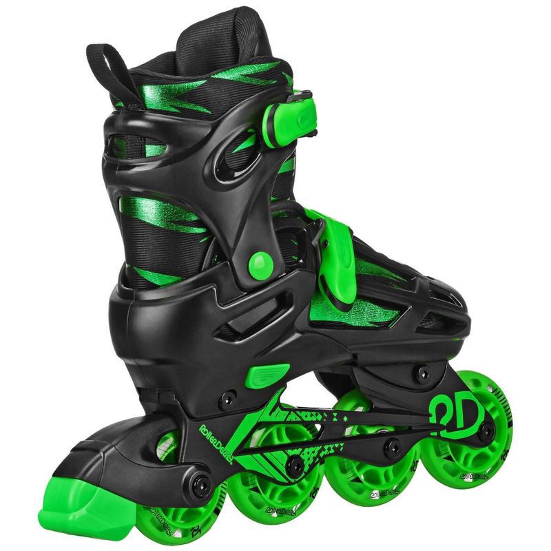 slide 2 of 4, Roller Derby Green Wire Kids' Adjustable Inline-Quad Combo Skates - Black/Green S (12-2): Indoor/Outdoor Use, Adjustable Size, Padded Collar, 1 ct