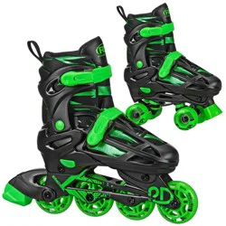 Roller Derby Green Wire Kids' Adjustable Inline-Quad Combo Skates - Black/Green M (3-6): Indoor/Outdoor Use, Padded Collar