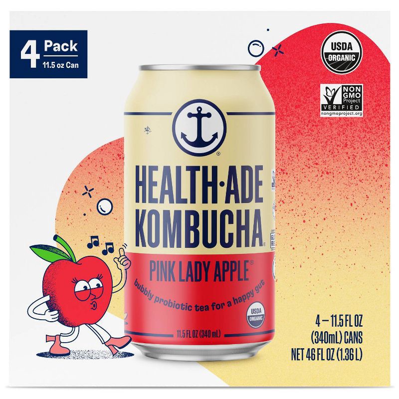 slide 1 of 9, Health-Ade Pink Lady Apple Kombucha - 4ct/11.5 fl oz Cans, 4 ct; 11.5 fl oz