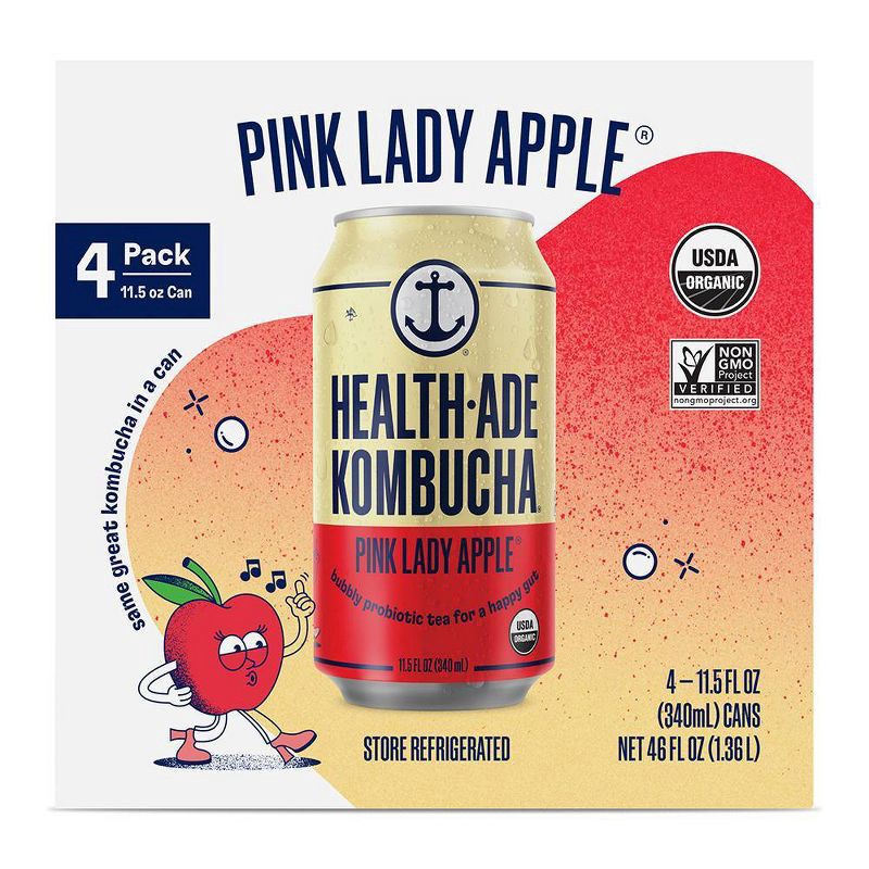 slide 1 of 9, Health-Ade Pink Lady Apple Kombucha - 4ct/11.5 fl oz Cans, 4 ct; 11.5 fl oz